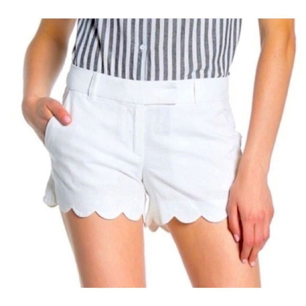 J. Crew blue scalloped hem linen blend shorts size 12